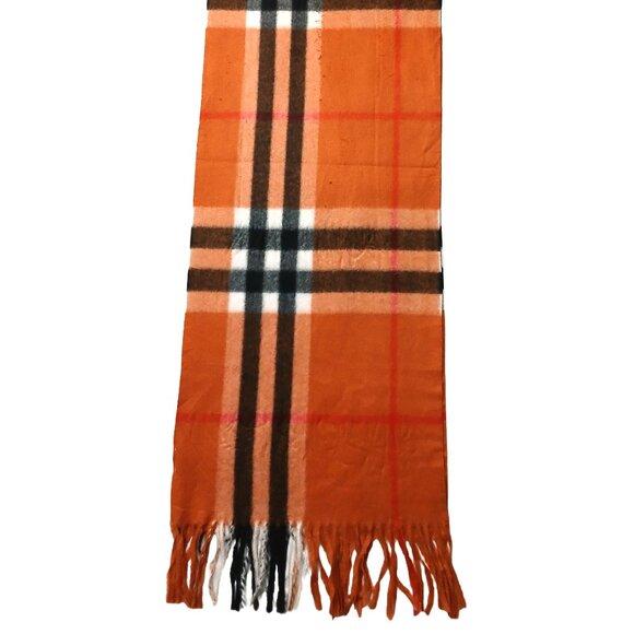 Burberry Accessories - Burberry Vintage Orange Black White Luxury Plaid Fall Winter Scarf Scarves